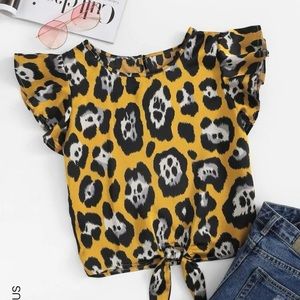 Leopard print knot blouse